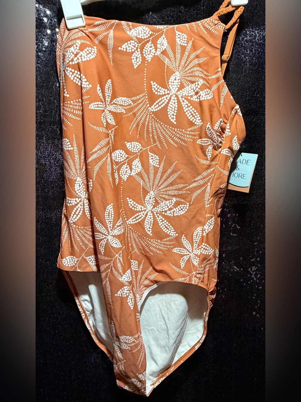 One Shoulder Rust Orange Floral One-Piece Swimsuit